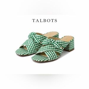 Talbots Green Gingham Bow Slide Sandals Block Heel Women’s 6.5M